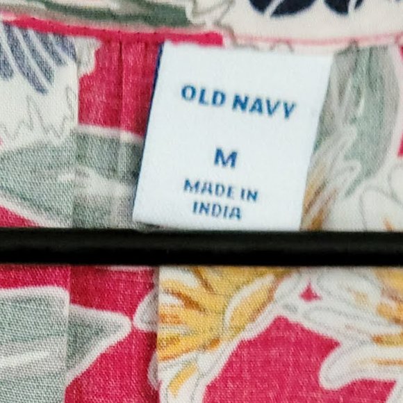 Old Navy Boho Chic Tassel Tie Red Blue Long Sleeve Fall Floral Dress Size Medium - Picture 3 of 14